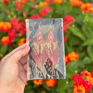 NEW Red, Gold & Iridescent Gray Beaded Earrings
